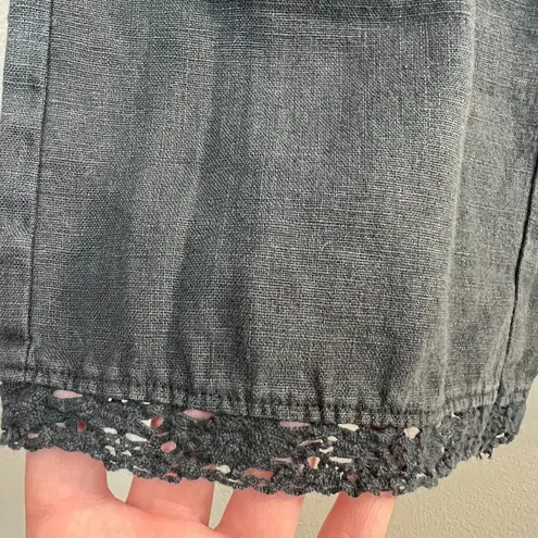 Dylan Linen Pants 8 Black Crochet Straight Leg Pockets Drawstring Womens New NWT