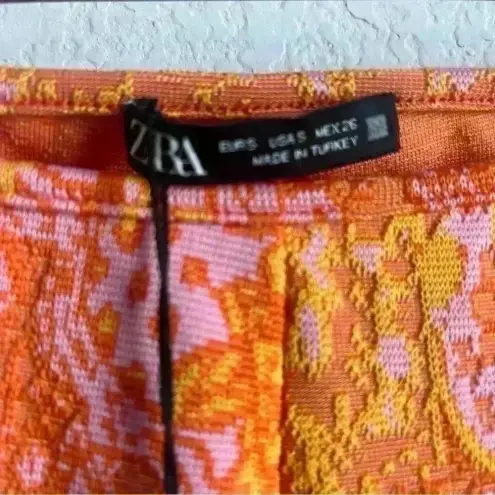 ZARA  Orange Pink Paisley Retro‎ Hippie Flare Elastic Waist Pants Size S-NWT