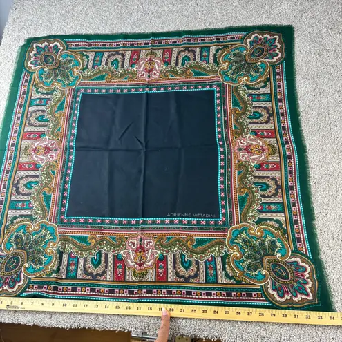 Adrienne Vittadini Scarf Silk Blend Green Paisley Print Vintage Square