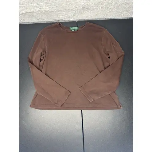 Lauren Ralph Lauren Women' Size Large 100% Cotton Long Sleeve Solid Brown Blouse