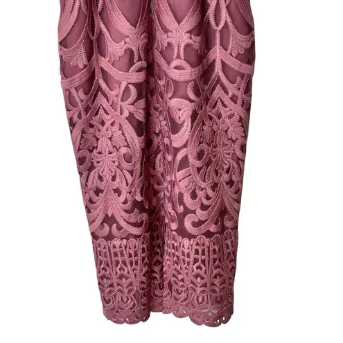 Bardot 4 XS Gia Lace Pencil Midi Dress Spaghetti Strap Pink