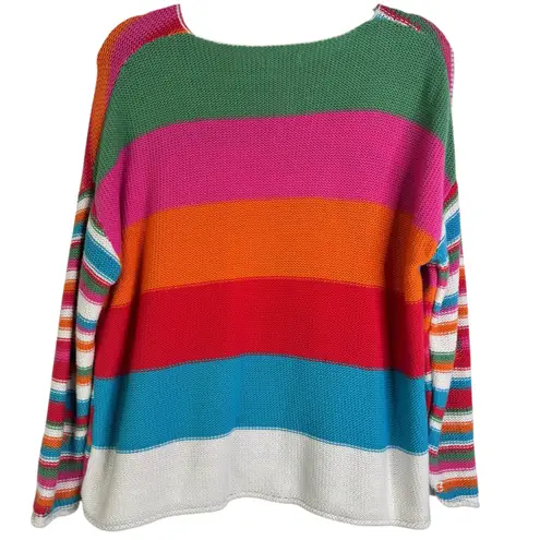 Zaket & Plover 100% Cotton Multicolor Striped Knit Sweater Colorful Small Pink