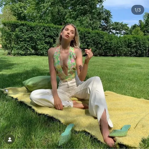 With Jean Rendezvous Floral Halter Wrap Top in Honeysuckle