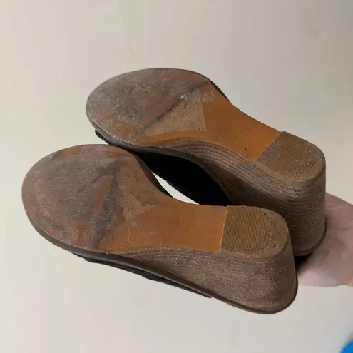 Melrose and Market Calista Black & Brown Stacked Wedge Heel 7.5