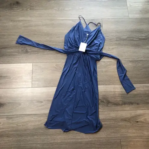 MISA Los Angeles Domino Dress Mini Draped Ruched Navy Blue Womens Size XS NWT