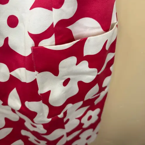 Luca Luca Dress Size 10 Red and White Floral Cotton Sheath Made in Italy