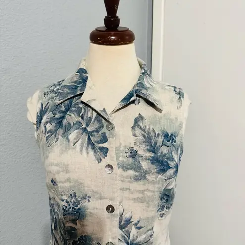Connected Apparel Women Linen Blend Floral Sleeveless Buttondown Dress Sz 10