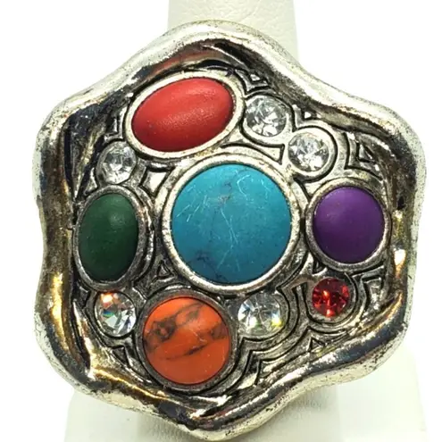 Silver, Red, Blue, Orange, Green, & Purple Stretchy Ring Red