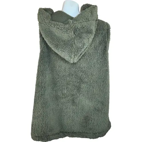 Koolaburra by Ugg Brushed Back Sherpa Cozy Vest Olive Night XL Sleeveless Hooded