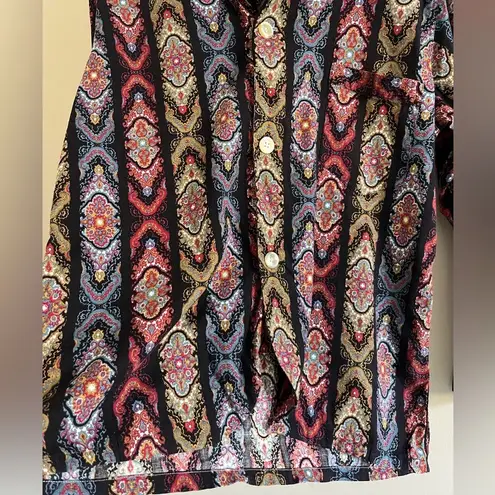 Vintage 70s Weldon Paisley Blouse Boho Disco Glam Contrast Collar M Orange Size M