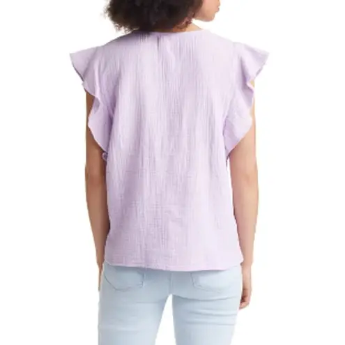 Caslon V-Neck Ruffle Sleeve Top Purple Bloom Women's Plus Size 1X NWT