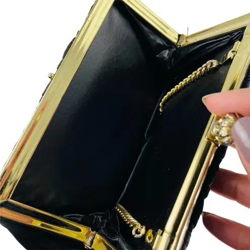 Vintage Black Fabric Evening Purse Clutch Wedding Handbag 9 x 5 u