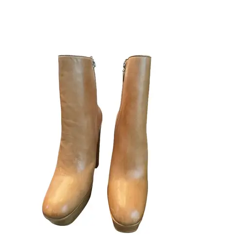 Schutz Camel Leather Platform Heeled Boots