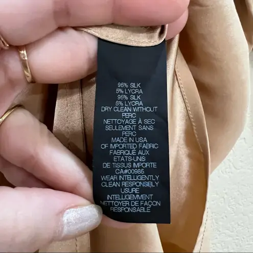 Maria + Cornejo Silk Blouse Womens Sz 8 Gold Brown Oversized Draped Pleated Read