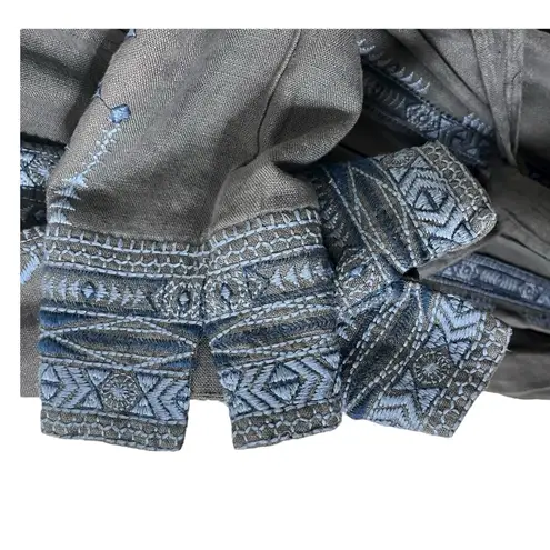 Johnny Was Davis Coat Size M Voltage Linen Embroidered Belted Boho Duster