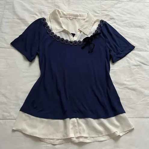 Axes Femme navy and white prestyled layered look tee Blue Size M