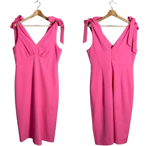 Julia Jordan V-Neck Tie Sheath Knee Length Dress Womens 12 Pink Bows Formal Chic
