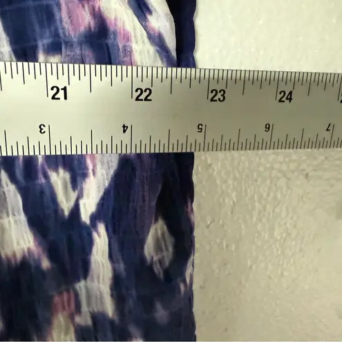 Rose + Olive Rose + Olivia Women Y Neck Top 1X Purple Abstract Watercolor Button Front Flowy