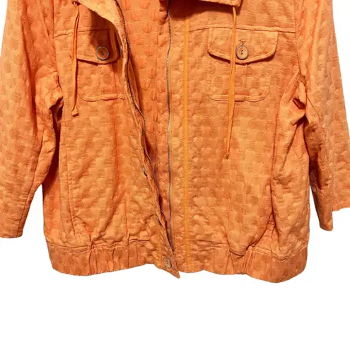 Laura Ashley Women Jacket L Orange Textured Dot Button Front 3/4 Sleeve Casual