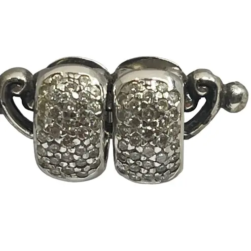 Pavé .8 CT Diamond Hinge Huggies Earrings 𖦹 14K White Gold 𖦹 Post Back Pierced Silver