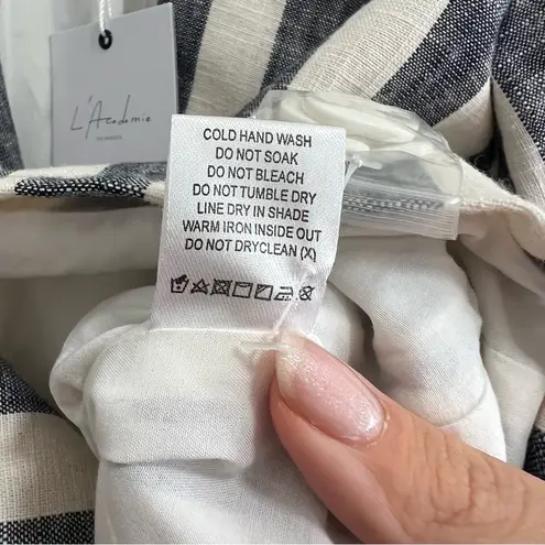 L'Academie NEW NWT L’Acdemie Poppy Linen Blend Blazer Jacket In Navy Stripe