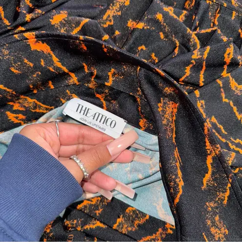 The Attico “Hatty” Black & Cinnamon Tiger Print Draped Mini Dress