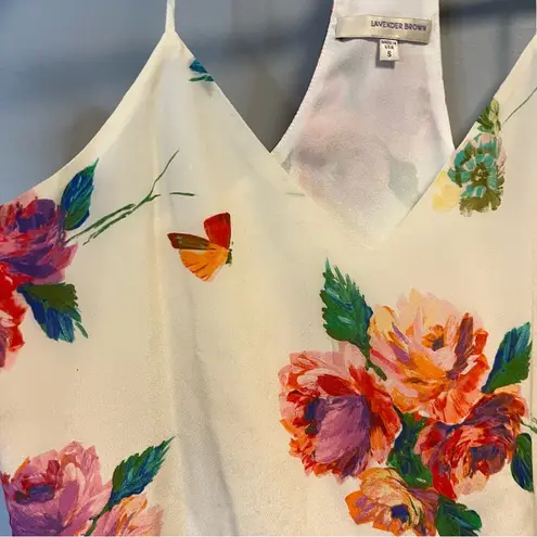 Lavender Brown Tank 100% Silk Floral Racerback Adjustable Strap Top Sz S EUC