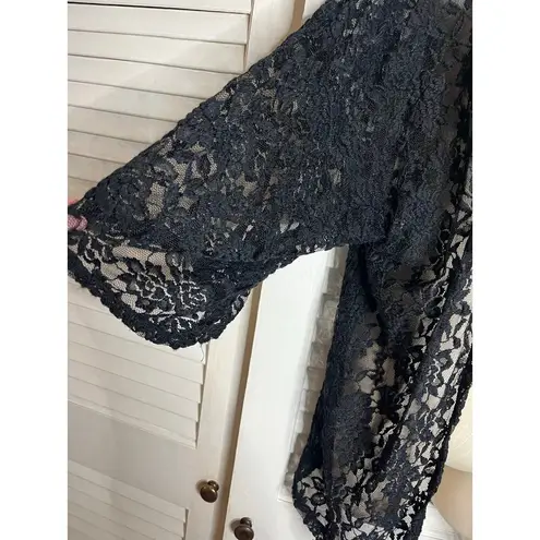 Freshman black lace wide sleeve open front cardigan L Party holiday chic Size L