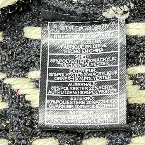 Cupcakes and Cashmere XS Fringe Open Front Cardigan Sweater Black Cream Knit