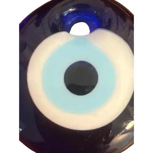 Vintage Cobalt Blue Glass Evil Eye Pendant Charm Amulet Wall Round Estate 1.5"