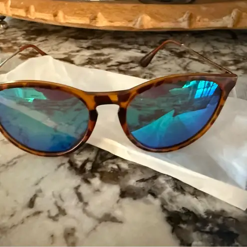 Mirrored Polarized Round Retro Sunglasses Women leopard Frame Green Lens Brown