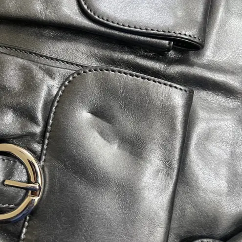 Kate Landry Black cowhide EUC Leather Hobo Shoulder Bag Silver Buckle