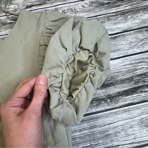 Very J V ery j Women's Bubble Sleeve Crop V Neck Canvas Blouse Olive Green M Med Medium