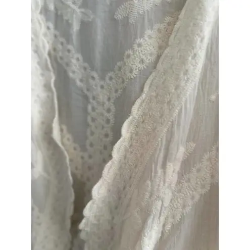 Cactus + Pearl XL Embroidered Kimono Duster Ivory Open Front Cardigan Boho Fairy Size XS