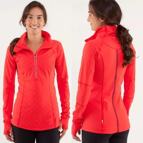 Lululemon run toasty tech half zip pullover jacket love red size 8