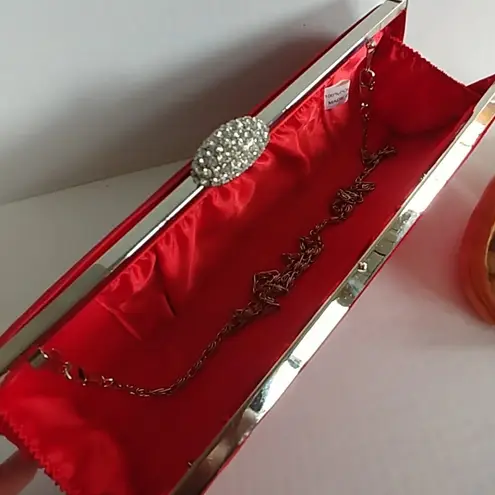 Red Satin Evening Clutch Purse w/Rhinstone Close