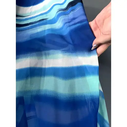 cha cha vente Top Layered Asymetrical Hilow Multi Blue Sheer Swimsuit Coverup XL