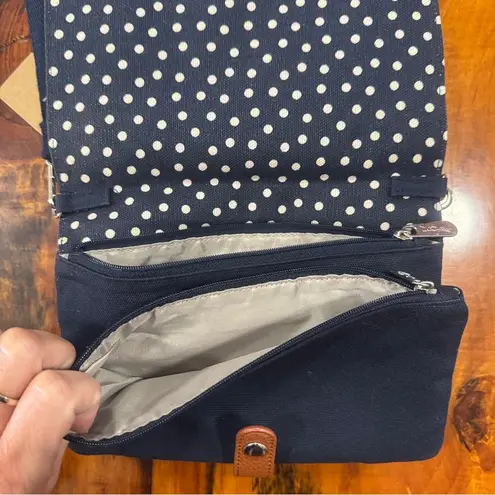 Thirty One Brand Crossbody navy blue and white polkadot Black