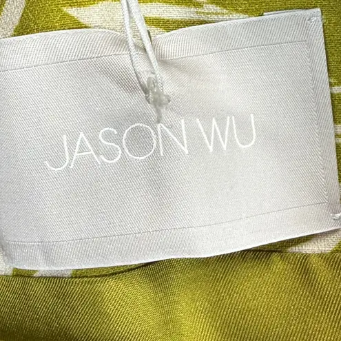 Jason Wu linen blend Silk trim Palm Print Halter Dress Green Size 10 no belt