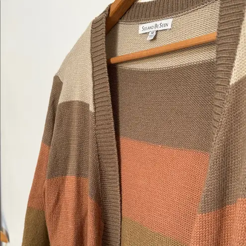 See and Be Seen Striped Multicolor Colorblock Cardigan Sweater Duster Orange Size M