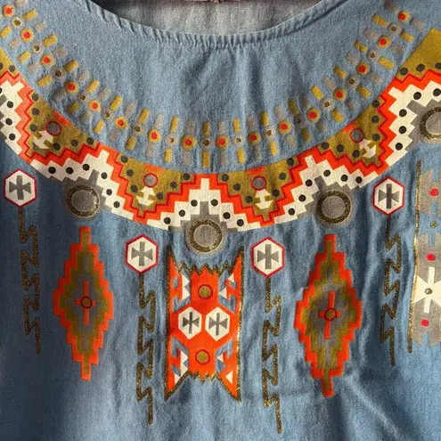 Bonjour Vintage tunic XL embellished chambray top retro boho 1990s