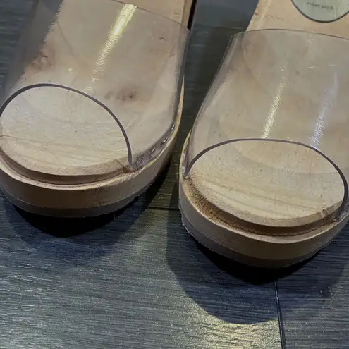 NINA Z New York Clear PVC Wood Heel Clogs Slides Mule Sandals EU 39 (US 9) Tan
