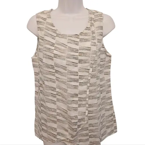 Nic+Zoe LINEN Sleeveless Top Geometric Print White Brown Black Medium