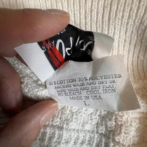 Vintage Viana Knit Collar Button Down Sweater Textured White Made in USA L Size L