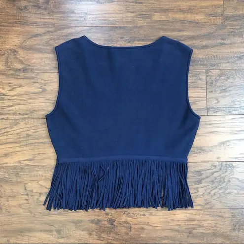 BCBGMAXAZRIA  • Jaleigh fringe crop top sweater knit tank Dark Ink navy blue