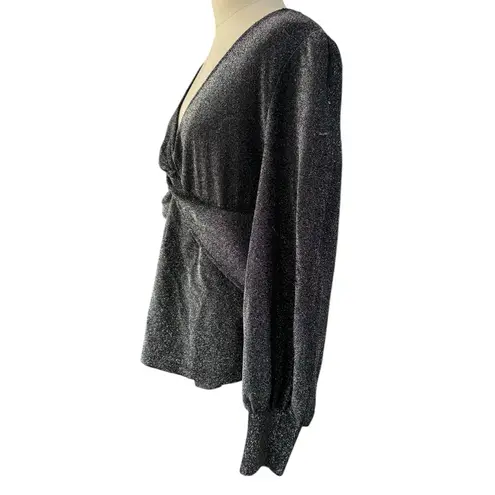 Boden Black & Silver Sparkle Twist Front Jersey Dressy Top US Size 16/18