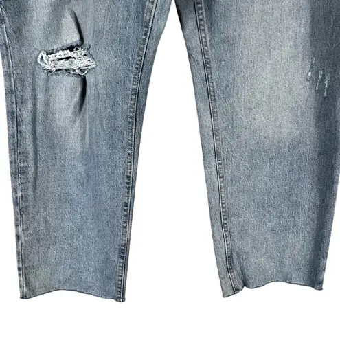 NWT Free Assembly Straight Jeans Womens 18 Short Light Wash High Rise Distressed Blue