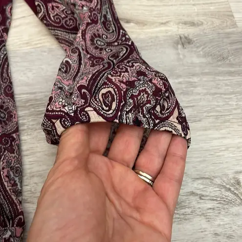 INC Wine Color Paisley Sheer Blouse Elastic 3/4 Sleeves & Low Elastic Waist M