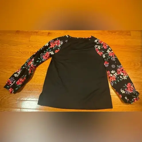 Elle  women's Long Sleeve black floral balloon sleeves‎ ruffles Side Slit large