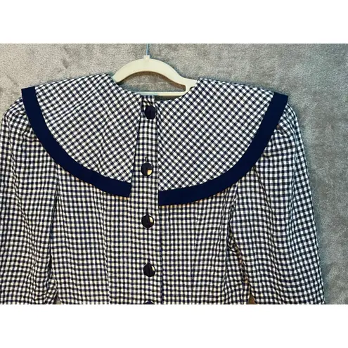 VTG Etoile Skirt Set Size 6 Navy Gingham Peplum Preppy Twee 80s 90s Heritage Blue